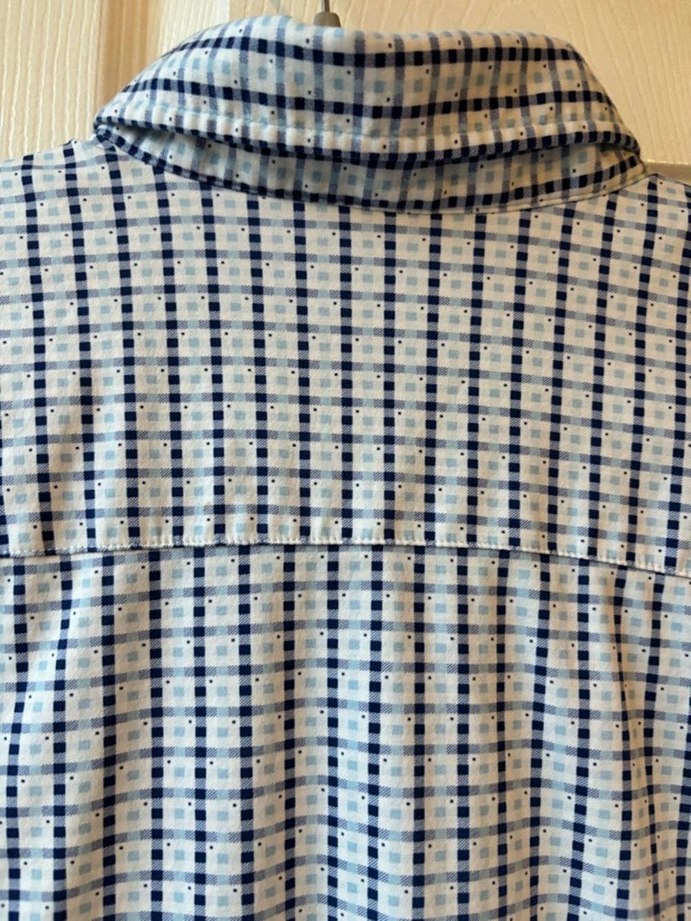 Large Tall Fit Buttercloth Blue White Checked Long Sleeve Button Up Shirt - Picture 9 of 13